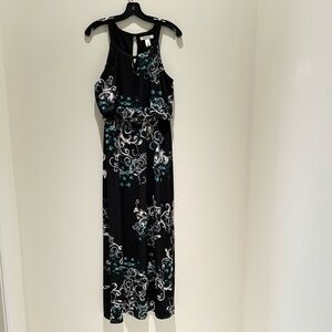 Elegant Black and Teal Floral Dress